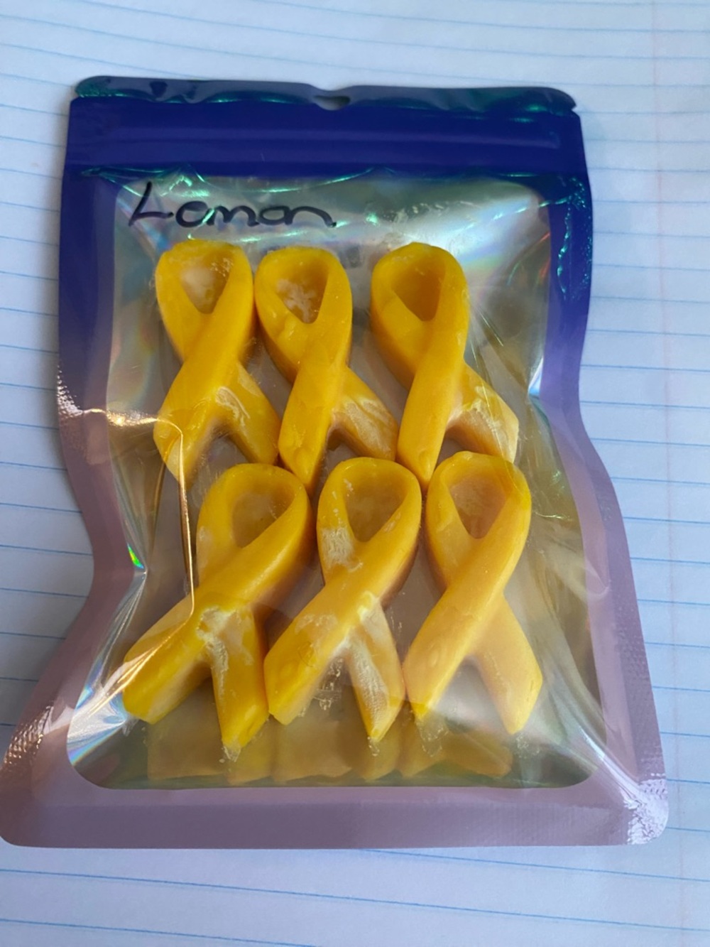 Handmade lemon wax melts for suicide prevention awareness